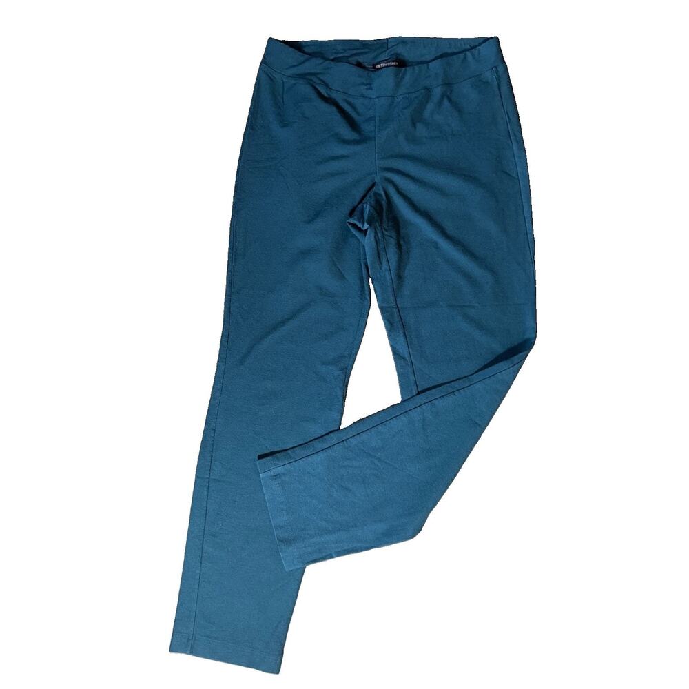 Eileen Fisher Sz S Petite Teal Straight Leg Pants Pull On Stretch Quiet Luxury